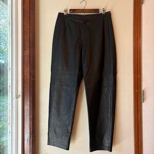 VTG 90s Lands' End Black 100% Lambskin Leather Pants High-Rise Straight Leg 12